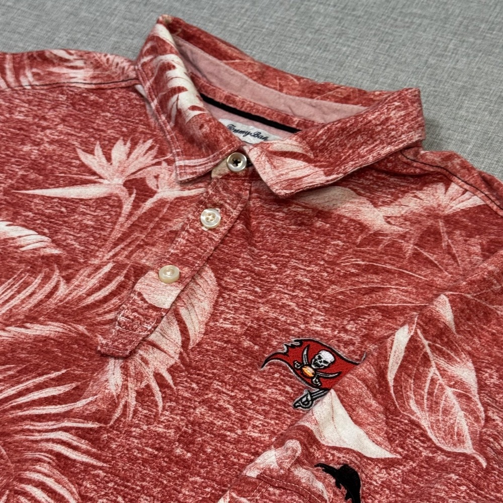 Tommy Bahama Tampa Bay Buccaneers Floral Polo Shirt Mens XL Red Floral Trim Fit